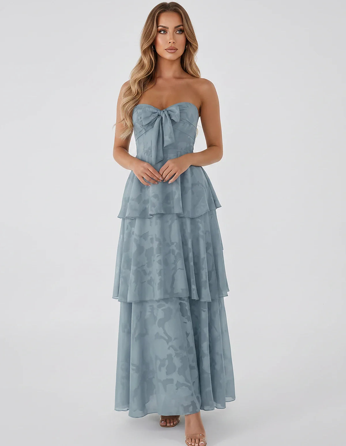 Jacquard Chiffon Sleeveless Sweetheart A-Line Maxi Dress for Party, Cocktail, Evening, Wedding Guest, Prom & Summer Events, f | SKU: SM-874531962847105-DUSTYBLUE-L,SM-874531962847105-DUSTYBLUE-M,SM-874531962847105-DUSTYBLUE-S,SM-874531962847105-DUSTYBLUE-XL,SM-874531962847105-DUSTYBLUE-XS