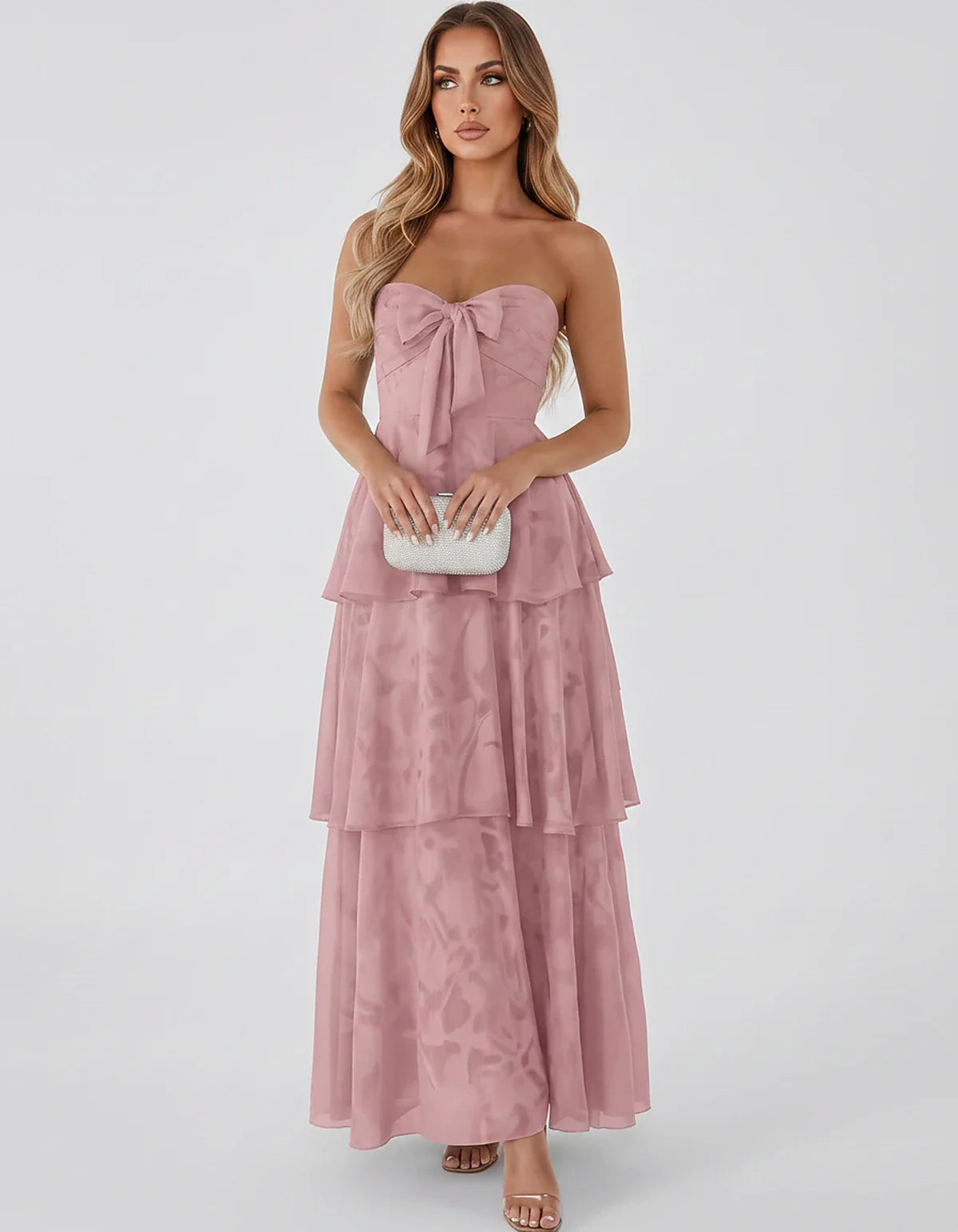 Jacquard Chiffon Sleeveless Sweetheart A-Line Maxi Dress for Party, Cocktail, Evening, Wedding Guest, Prom & Summer Events, f | SKU: SM-874531962847105-DUSTYROSE-L,SM-874531962847105-DUSTYROSE-M,SM-874531962847105-DUSTYROSE-S,SM-874531962847105-DUSTYROSE-XL,SM-874531962847105-DUSTYROSE-XS