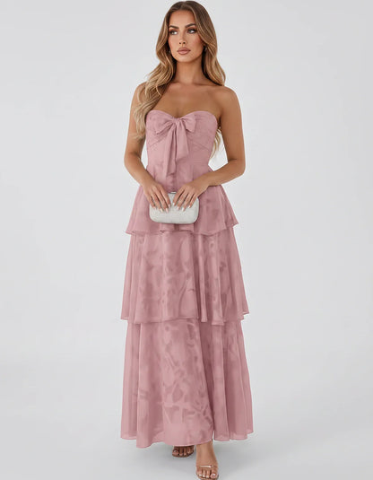 Jacquard Chiffon Sleeveless Sweetheart A-Line Maxi Dress for Party, Cocktail, Evening, Wedding Guest, Prom & Summer Events, f | SKU: SM-874531962847105-DUSTYROSE-L,SM-874531962847105-DUSTYROSE-M,SM-874531962847105-DUSTYROSE-S,SM-874531962847105-DUSTYROSE-XL,SM-874531962847105-DUSTYROSE-XS