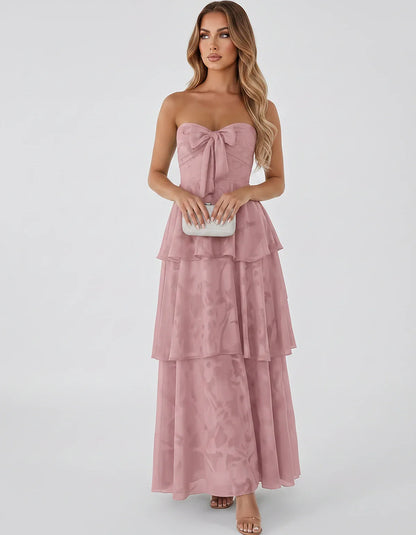 Jacquard Chiffon Sleeveless Sweetheart A-Line Maxi Dress for Party, Cocktail, Evening, Wedding Guest, Prom & Summer Events, f | SKU: SM-874531962847105-DUSTYROSE-L,SM-874531962847105-DUSTYROSE-M,SM-874531962847105-DUSTYROSE-S,SM-874531962847105-DUSTYROSE-XL,SM-874531962847105-DUSTYROSE-XS