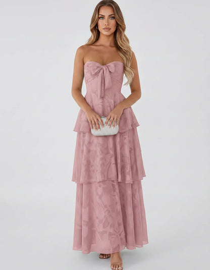 Jacquard Chiffon Sleeveless Sweetheart A-Line Maxi Dress for Party, Cocktail, Evening, Wedding Guest, Prom & Summer Events, f | SKU: SM-874531962847105-DUSTYROSE-L,SM-874531962847105-DUSTYROSE-M,SM-874531962847105-DUSTYROSE-S,SM-874531962847105-DUSTYROSE-XL,SM-874531962847105-DUSTYROSE-XS