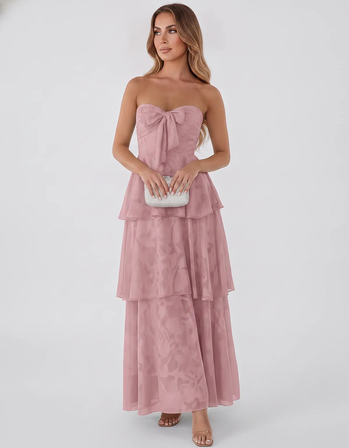 Jacquard Chiffon Sleeveless Sweetheart A-Line Maxi Dress for Party, Cocktail, Evening, Wedding Guest, Prom & Summer Events, f | SKU: SM-874531962847105-DUSTYROSE-L,SM-874531962847105-DUSTYROSE-M,SM-874531962847105-DUSTYROSE-S,SM-874531962847105-DUSTYROSE-XL,SM-874531962847105-DUSTYROSE-XS