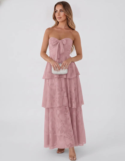 Jacquard Chiffon Sleeveless Sweetheart A-Line Maxi Dress for Party, Cocktail, Evening, Wedding Guest, Prom & Summer Events, f | SKU: SM-874531962847105-DUSTYROSE-L,SM-874531962847105-DUSTYROSE-M,SM-874531962847105-DUSTYROSE-S,SM-874531962847105-DUSTYROSE-XL,SM-874531962847105-DUSTYROSE-XS