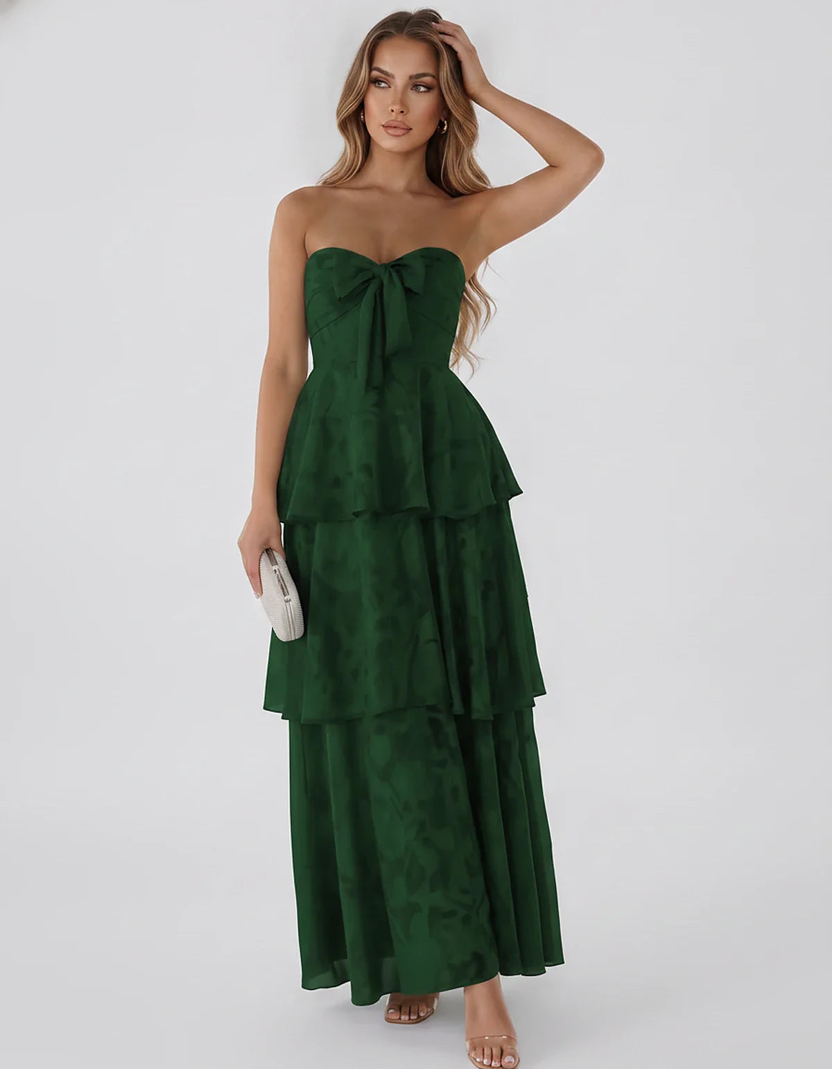 Jacquard Chiffon Sleeveless Sweetheart A-Line Maxi Dress for Party, Cocktail, Evening, Wedding Guest, Prom & Summer Events, f | SKU: SM-874531962847105-EMERALD-L,SM-874531962847105-EMERALD-M,SM-874531962847105-EMERALD-S,SM-874531962847105-EMERALD-XL,SM-874531962847105-EMERALD-XS