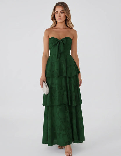 Jacquard Chiffon Sleeveless Sweetheart A-Line Maxi Dress for Party, Cocktail, Evening, Wedding Guest, Prom & Summer Events, f | SKU: SM-874531962847105-EMERALD-L,SM-874531962847105-EMERALD-M,SM-874531962847105-EMERALD-S,SM-874531962847105-EMERALD-XL,SM-874531962847105-EMERALD-XS