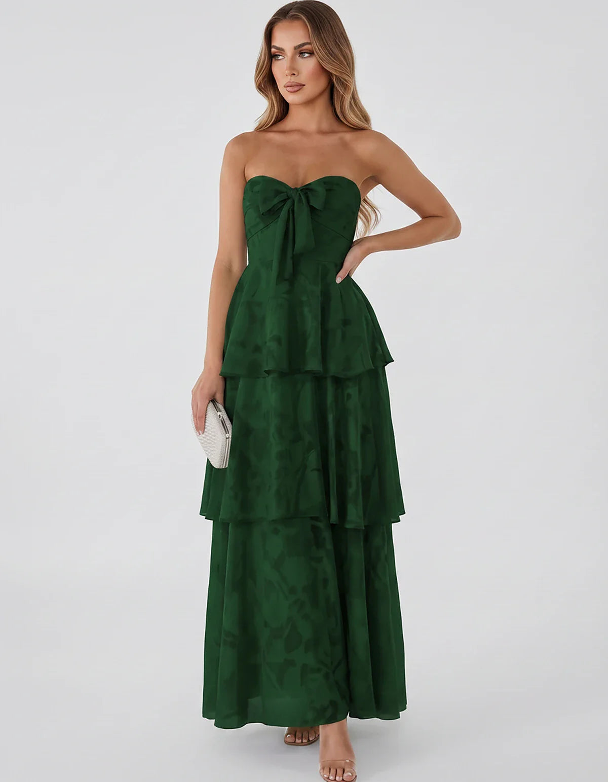 Jacquard Chiffon Sleeveless Sweetheart A-Line Maxi Dress for Party, Cocktail, Evening, Wedding Guest, Prom & Summer Events, f | SKU: SM-874531962847105-EMERALD-L,SM-874531962847105-EMERALD-M,SM-874531962847105-EMERALD-S,SM-874531962847105-EMERALD-XL,SM-874531962847105-EMERALD-XS