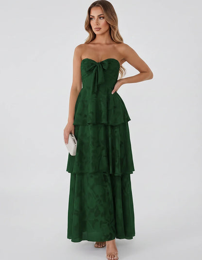 Jacquard Chiffon Sleeveless Sweetheart A-Line Maxi Dress for Party, Cocktail, Evening, Wedding Guest, Prom & Summer Events, f | SKU: SM-874531962847105-EMERALD-L,SM-874531962847105-EMERALD-M,SM-874531962847105-EMERALD-S,SM-874531962847105-EMERALD-XL,SM-874531962847105-EMERALD-XS