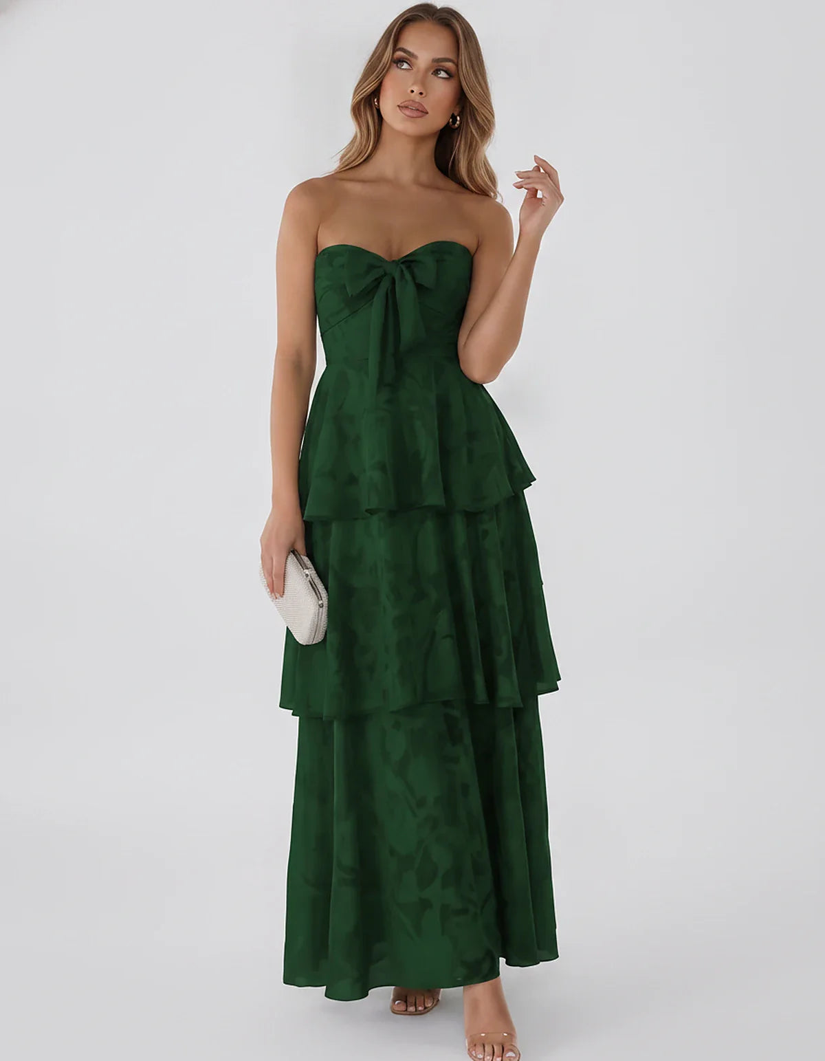 Jacquard Chiffon Sleeveless Sweetheart A-Line Maxi Dress for Party, Cocktail, Evening, Wedding Guest, Prom & Summer Events, f | SKU: SM-874531962847105-EMERALD-L,SM-874531962847105-EMERALD-M,SM-874531962847105-EMERALD-S,SM-874531962847105-EMERALD-XL,SM-874531962847105-EMERALD-XS