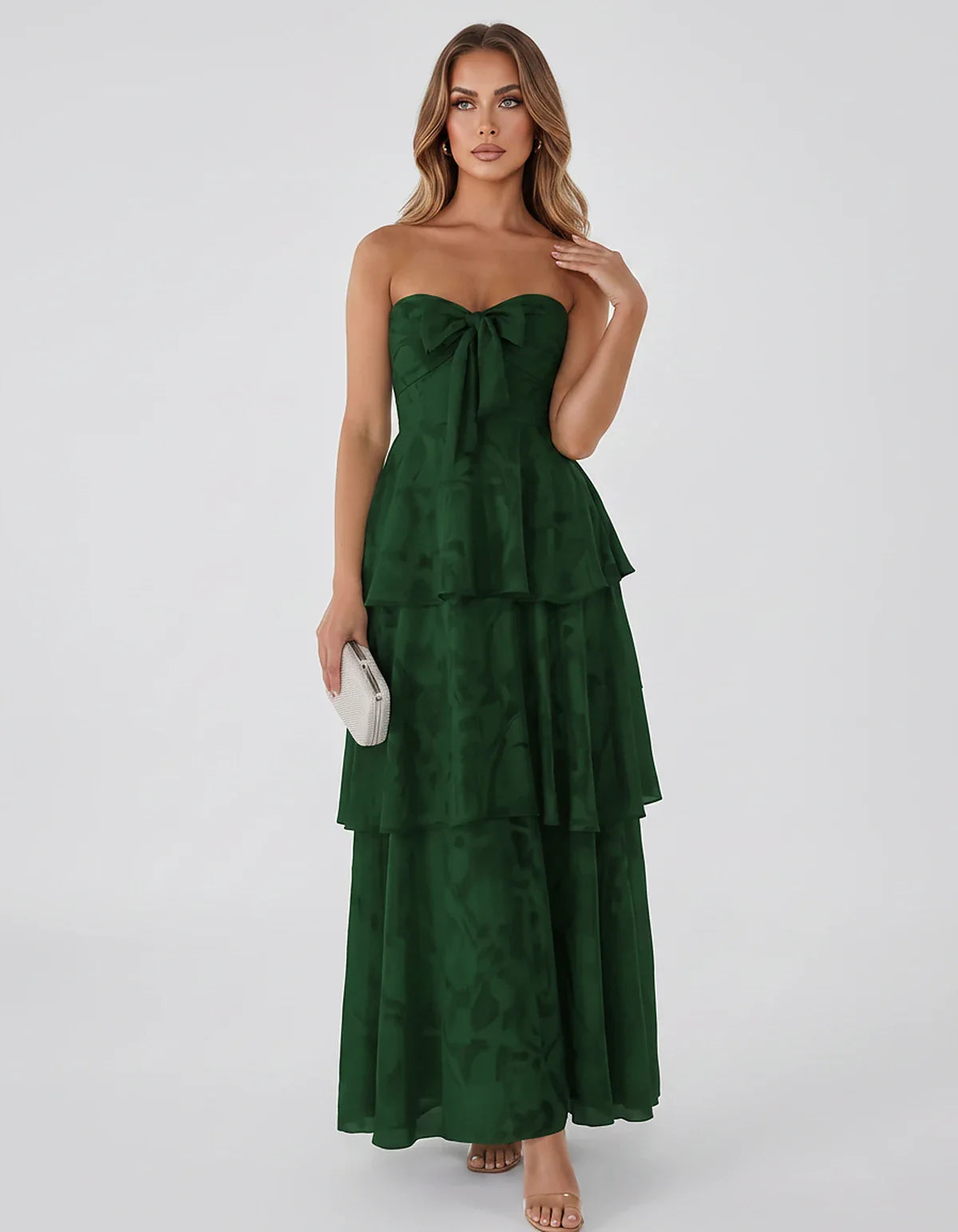 Jacquard Chiffon Sleeveless Sweetheart A-Line Maxi Dress for Party, Cocktail, Evening, Wedding Guest, Prom & Summer Events, f | SKU: SM-874531962847105-EMERALD-L,SM-874531962847105-EMERALD-M,SM-874531962847105-EMERALD-S,SM-874531962847105-EMERALD-XL,SM-874531962847105-EMERALD-XS