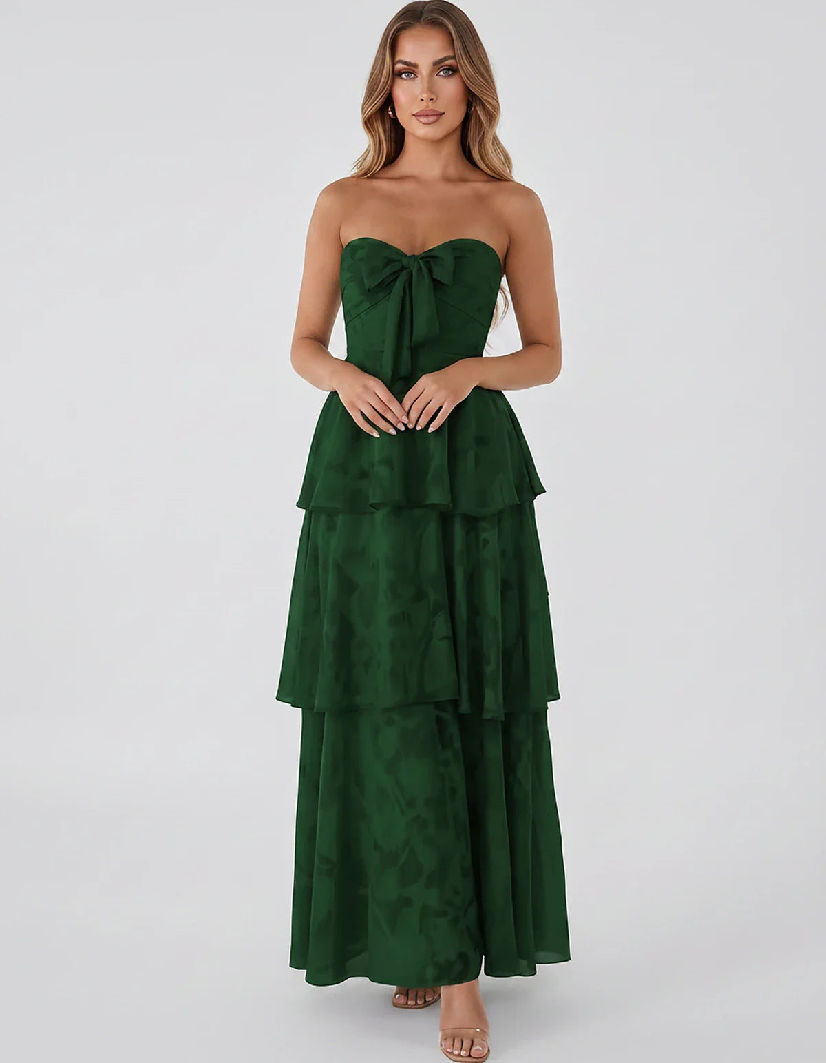 Jacquard Chiffon Sleeveless Sweetheart A-Line Maxi Dress for Party, Cocktail, Evening, Wedding Guest, Prom & Summer Events, f | SKU: SM-874531962847105-EMERALD-L,SM-874531962847105-EMERALD-M,SM-874531962847105-EMERALD-S,SM-874531962847105-EMERALD-XL,SM-874531962847105-EMERALD-XS