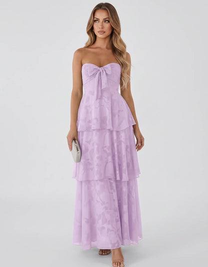 Jacquard Chiffon Sleeveless Sweetheart A-Line Maxi Dress for Party, Cocktail, Evening, Wedding Guest, Prom & Summer Events, f | SKU: SM-874531962847105-LAVENDER-L,SM-874531962847105-LAVENDER-M,SM-874531962847105-LAVENDER-S,SM-874531962847105-LAVENDER-XL,SM-874531962847105-LAVENDER-XS