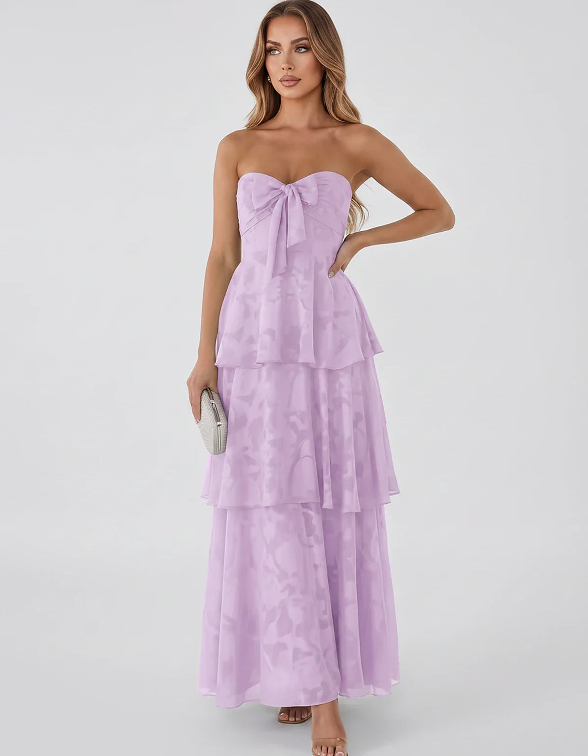 Jacquard Chiffon Sleeveless Sweetheart A-Line Maxi Dress for Party, Cocktail, Evening, Wedding Guest, Prom & Summer Events, f | SKU: SM-874531962847105-LAVENDER-L,SM-874531962847105-LAVENDER-M,SM-874531962847105-LAVENDER-S,SM-874531962847105-LAVENDER-XL,SM-874531962847105-LAVENDER-XS