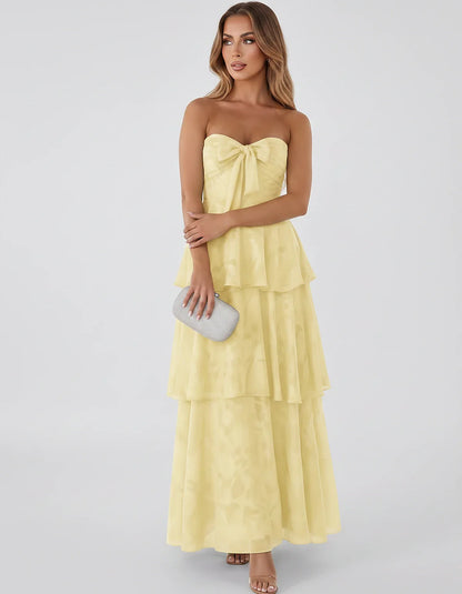 Jacquard Chiffon Sleeveless Sweetheart A-Line Maxi Dress for Party, Cocktail, Evening, Wedding Guest, Prom & Summer Events, f | SKU: SM-874531962847105-YELLOW-L,SM-874531962847105-YELLOW-M,SM-874531962847105-YELLOW-S,SM-874531962847105-YELLOW-XL,SM-874531962847105-YELLOW-XS