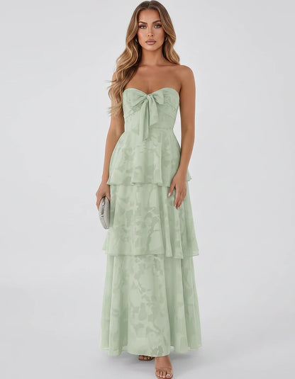Jacquard Chiffon Sleeveless Sweetheart A-Line Maxi Dress for Party, Cocktail, Evening, Wedding Guest, Prom & Summer Events, f | SKU: SM-874531962847105-SAGE-L,SM-874531962847105-SAGE-M,SM-874531962847105-SAGE-S,SM-874531962847105-SAGE-XL,SM-874531962847105-SAGE-XS