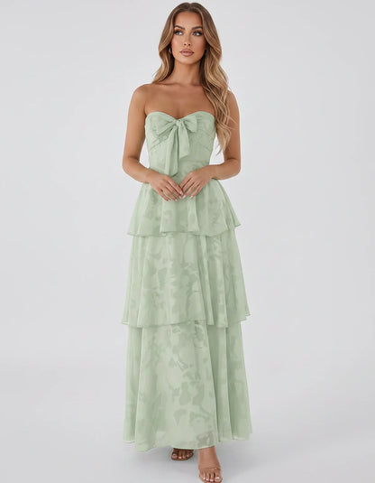 Jacquard Chiffon Sleeveless Sweetheart A-Line Maxi Dress for Party, Cocktail, Evening, Wedding Guest, Prom & Summer Events, f | SKU: SM-874531962847105-SAGE-L,SM-874531962847105-SAGE-M,SM-874531962847105-SAGE-S,SM-874531962847105-SAGE-XL,SM-874531962847105-SAGE-XS