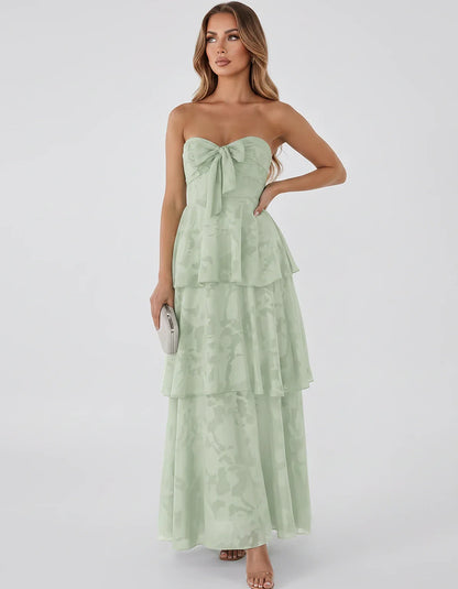 Jacquard Chiffon Sleeveless Sweetheart A-Line Maxi Dress for Party, Cocktail, Evening, Wedding Guest, Prom & Summer Events, f | SKU: SM-874531962847105-SAGE-L,SM-874531962847105-SAGE-M,SM-874531962847105-SAGE-S,SM-874531962847105-SAGE-XL,SM-874531962847105-SAGE-XS