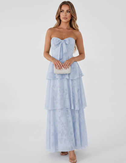 Jacquard Chiffon Sleeveless Sweetheart A-Line Maxi Dress for Party, Cocktail, Evening, Wedding Guest, Prom & Summer Events, f | SKU: SM-874531962847105-LIGHTBLUE-L,SM-874531962847105-LIGHTBLUE-M,SM-874531962847105-LIGHTBLUE-S,SM-874531962847105-LIGHTBLUE-XL,SM-874531962847105-LIGHTBLUE-XS