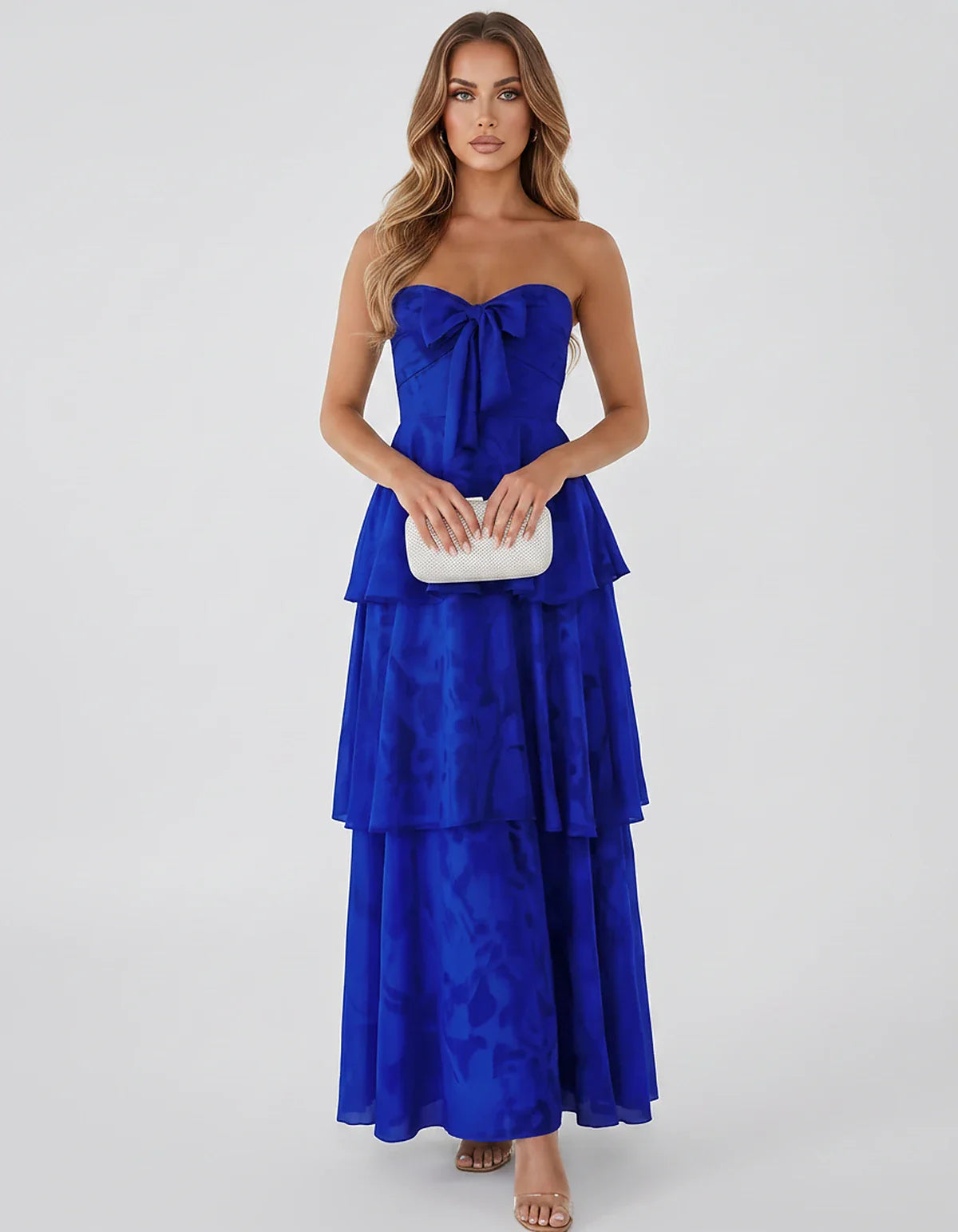 Jacquard Chiffon Sleeveless Sweetheart A-Line Maxi Dress for Party, Cocktail, Evening, Wedding Guest, Prom & Summer Events, f | SKU: SM-874531962847105-BLUE-L,SM-874531962847105-BLUE-M,SM-874531962847105-BLUE-S,SM-874531962847105-BLUE-XL,SM-874531962847105-BLUE-XS