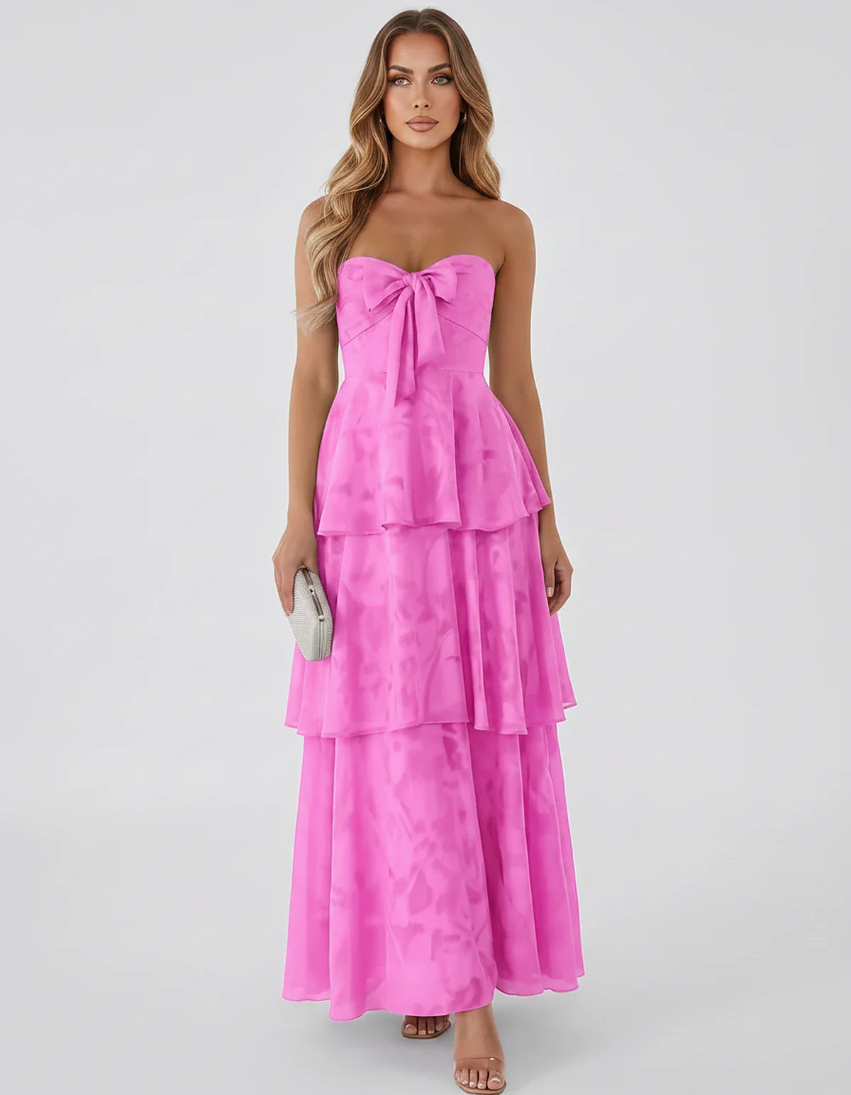 Jacquard Chiffon Sleeveless Sweetheart A-Line Maxi Dress for Party, Cocktail, Evening, Wedding Guest, Prom & Summer Events, f | SKU: SM-874531962847105-LILAC-L,SM-874531962847105-LILAC-M,SM-874531962847105-LILAC-S,SM-874531962847105-LILAC-XL,SM-874531962847105-LILAC-XS