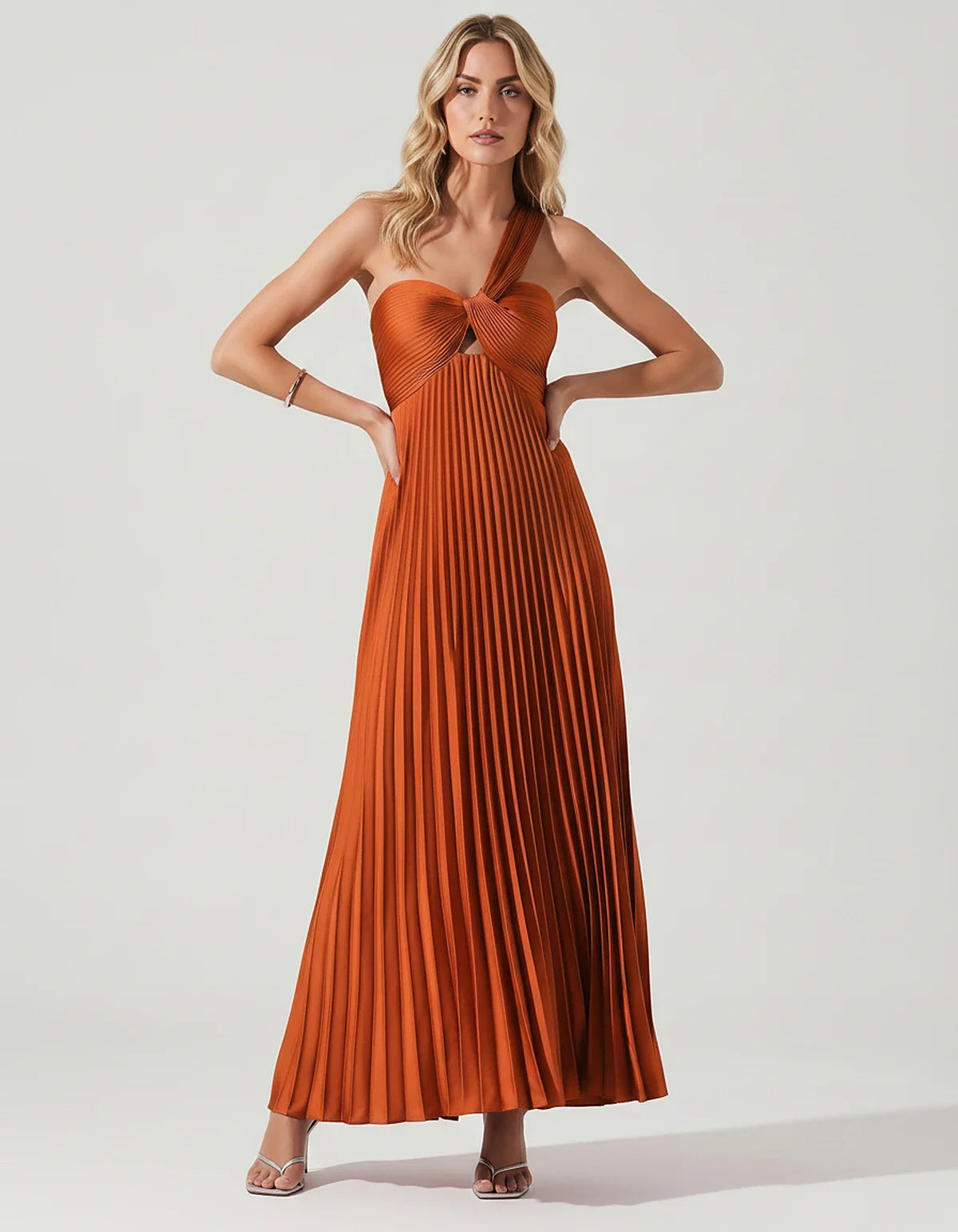 Satin Sleeveless One-Shoulder A-Line Maxi Dress for Party, Cocktail, Evening, Wedding Guest, Bridesmaid & Summer Events, fron | SKU: SMD-583920174618527-BURNTORANGE-L,SMD-583920174618527-BURNTORANGE-M,SMD-583920174618527-BURNTORANGE-S,SMD-583920174618527-BURNTORANGE-XL,SMD-583920174618527-BURNTORANGE-XS
