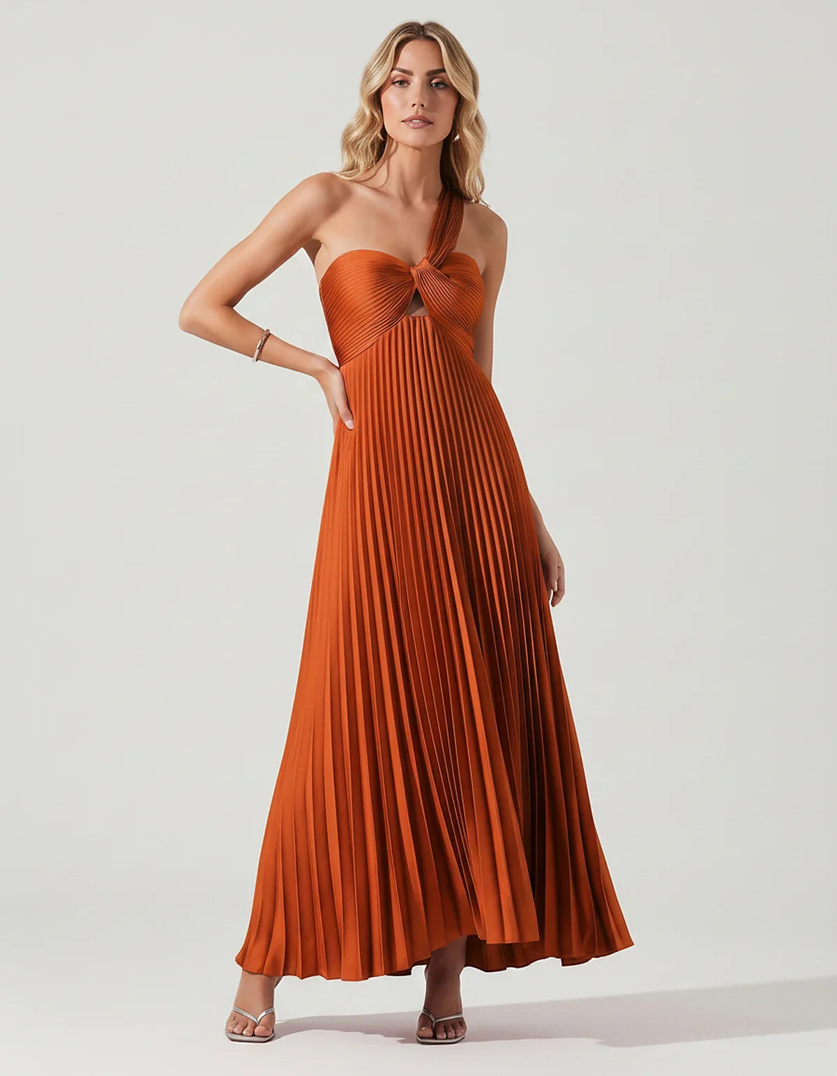 Satin Sleeveless One-Shoulder A-Line Maxi Dress for Party, Cocktail, Evening, Wedding Guest, Bridesmaid & Summer Events, fron | SKU: SMD-583920174618527-BURNTORANGE-L,SMD-583920174618527-BURNTORANGE-M,SMD-583920174618527-BURNTORANGE-S,SMD-583920174618527-BURNTORANGE-XL,SMD-583920174618527-BURNTORANGE-XS