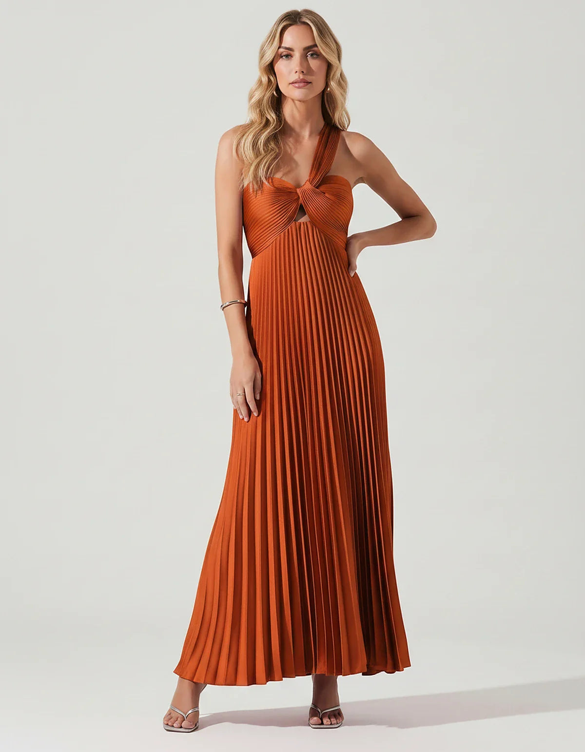 Satin Sleeveless One-Shoulder A-Line Maxi Dress for Party, Cocktail, Evening, Wedding Guest, Bridesmaid & Summer Events, fron | SKU: SMD-583920174618527-BURNTORANGE-L,SMD-583920174618527-BURNTORANGE-M,SMD-583920174618527-BURNTORANGE-S,SMD-583920174618527-BURNTORANGE-XL,SMD-583920174618527-BURNTORANGE-XS