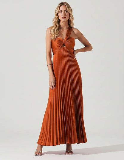 Satin Sleeveless One-Shoulder A-Line Maxi Dress for Party, Cocktail, Evening, Wedding Guest, Bridesmaid & Summer Events, fron | SKU: SMD-583920174618527-BURNTORANGE-L,SMD-583920174618527-BURNTORANGE-M,SMD-583920174618527-BURNTORANGE-S,SMD-583920174618527-BURNTORANGE-XL,SMD-583920174618527-BURNTORANGE-XS