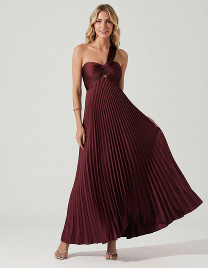 Satin Sleeveless One-Shoulder A-Line Maxi Dress for Party, Cocktail, Evening, Wedding Guest, Bridesmaid & Summer Events, fron | SKU: SMD-583920174618527-BURGUNDY-L,SMD-583920174618527-BURGUNDY-M,SMD-583920174618527-BURGUNDY-S,SMD-583920174618527-BURGUNDY-XL,SMD-583920174618527-BURGUNDY-XS