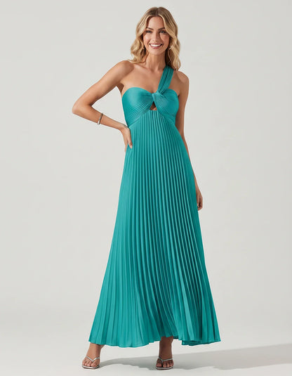 Satin Sleeveless One-Shoulder A-Line Maxi Dress for Party, Cocktail, Evening, Wedding Guest, Bridesmaid & Summer Events, fron | SKU: SMD-583920174618527-TURQUOISE-L,SMD-583920174618527-TURQUOISE-M,SMD-583920174618527-TURQUOISE-S,SMD-583920174618527-TURQUOISE-XL,SMD-583920174618527-TURQUOISE-XS