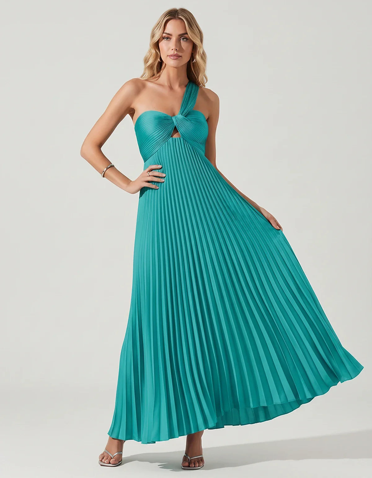 Satin Sleeveless One-Shoulder A-Line Maxi Dress for Party, Cocktail, Evening, Wedding Guest, Bridesmaid & Summer Events, fron | SKU: SMD-583920174618527-TURQUOISE-L,SMD-583920174618527-TURQUOISE-M,SMD-583920174618527-TURQUOISE-S,SMD-583920174618527-TURQUOISE-XL,SMD-583920174618527-TURQUOISE-XS
