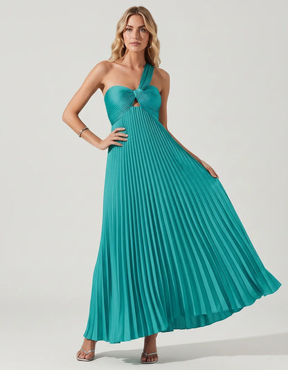 Satin Sleeveless One-Shoulder A-Line Maxi Dress for Party, Cocktail, Evening, Wedding Guest, Bridesmaid & Summer Events, fron | SKU: SMD-583920174618527-TURQUOISE-L,SMD-583920174618527-TURQUOISE-M,SMD-583920174618527-TURQUOISE-S,SMD-583920174618527-TURQUOISE-XL,SMD-583920174618527-TURQUOISE-XS