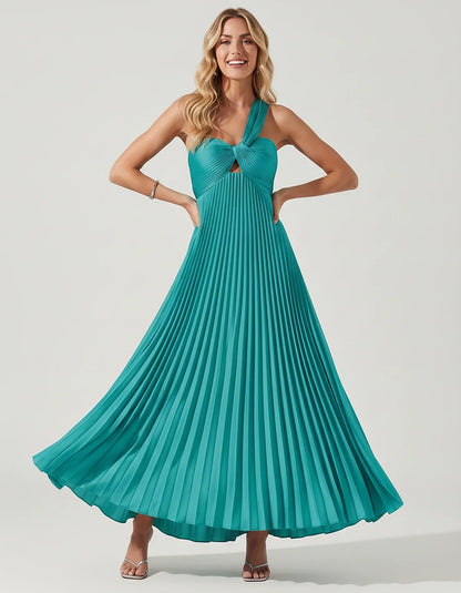 Satin Sleeveless One-Shoulder A-Line Maxi Dress for Party, Cocktail, Evening, Wedding Guest, Bridesmaid & Summer Events, fron | SKU: SMD-583920174618527-TURQUOISE-L,SMD-583920174618527-TURQUOISE-M,SMD-583920174618527-TURQUOISE-S,SMD-583920174618527-TURQUOISE-XL,SMD-583920174618527-TURQUOISE-XS