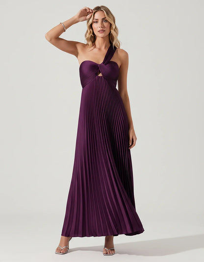 Satin Sleeveless One-Shoulder A-Line Maxi Dress for Party, Cocktail, Evening, Wedding Guest, Bridesmaid & Summer Events, fron | SKU: SMD-583920174618527-PLUM-L,SMD-583920174618527-PLUM-M,SMD-583920174618527-PLUM-S,SMD-583920174618527-PLUM-XL,SMD-583920174618527-PLUM-XS