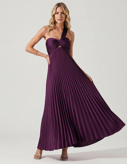 Satin Sleeveless One-Shoulder A-Line Maxi Dress for Party, Cocktail, Evening, Wedding Guest, Bridesmaid & Summer Events, fron | SKU: SMD-583920174618527-PLUM-L,SMD-583920174618527-PLUM-M,SMD-583920174618527-PLUM-S,SMD-583920174618527-PLUM-XL,SMD-583920174618527-PLUM-XS