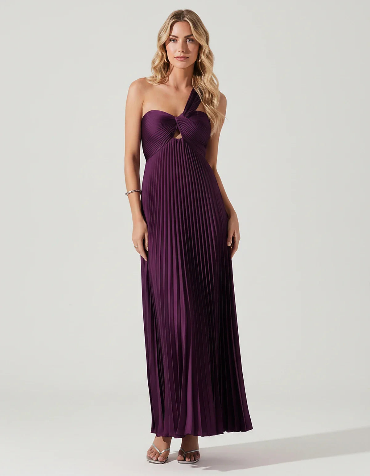 Satin Sleeveless One-Shoulder A-Line Maxi Dress for Party, Cocktail, Evening, Wedding Guest, Bridesmaid & Summer Events, fron | SKU: SMD-583920174618527-PLUM-L,SMD-583920174618527-PLUM-M,SMD-583920174618527-PLUM-S,SMD-583920174618527-PLUM-XL,SMD-583920174618527-PLUM-XS