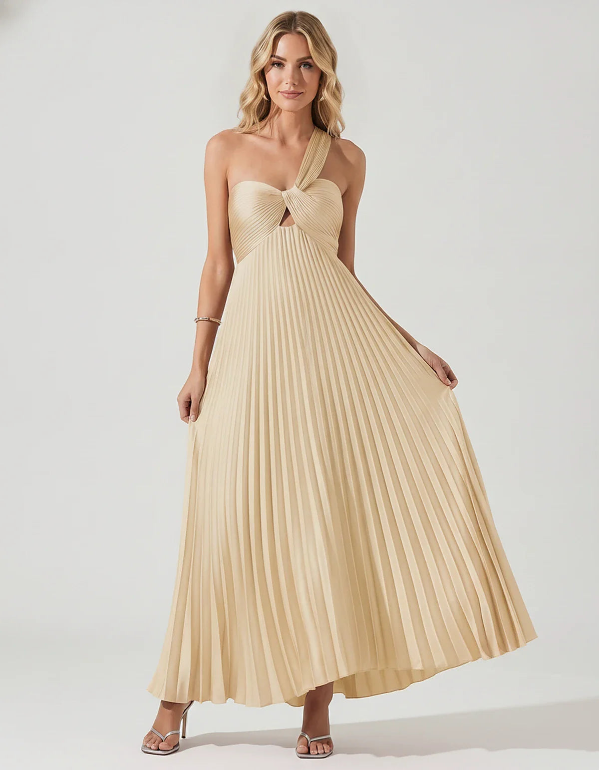 Satin Sleeveless One-Shoulder A-Line Maxi Dress for Party, Cocktail, Evening, Wedding Guest, Bridesmaid & Summer Events, fron | SKU: SMD-583920174618527-CHAMPAGNE-L,SMD-583920174618527-CHAMPAGNE-M,SMD-583920174618527-CHAMPAGNE-S,SMD-583920174618527-CHAMPAGNE-XL,SMD-583920174618527-CHAMPAGNE-XS