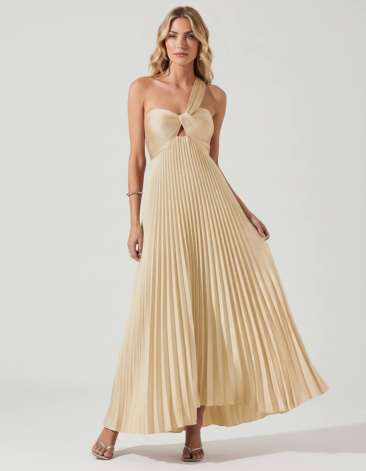 Satin Sleeveless One-Shoulder A-Line Maxi Dress for Party, Cocktail, Evening, Wedding Guest, Bridesmaid & Summer Events, fron | SKU: SMD-583920174618527-CHAMPAGNE-L,SMD-583920174618527-CHAMPAGNE-M,SMD-583920174618527-CHAMPAGNE-S,SMD-583920174618527-CHAMPAGNE-XL,SMD-583920174618527-CHAMPAGNE-XS