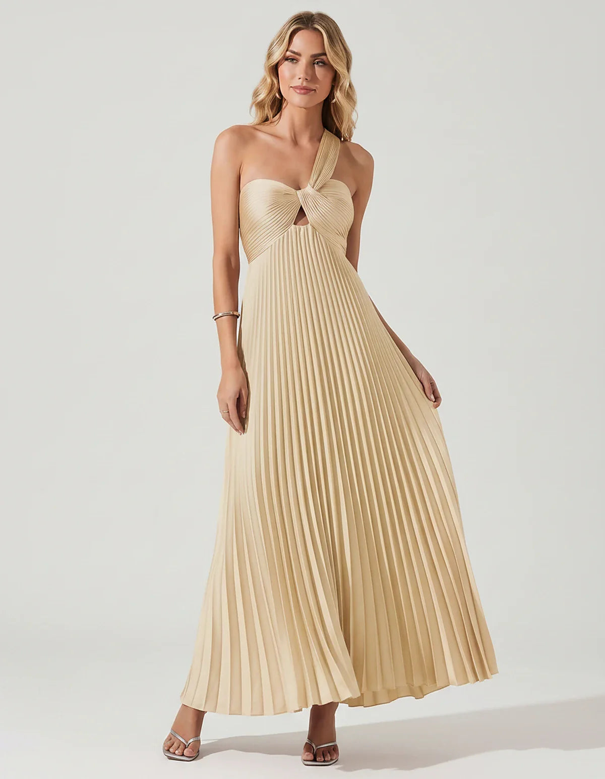 Satin Sleeveless One-Shoulder A-Line Maxi Dress for Party, Cocktail, Evening, Wedding Guest, Bridesmaid & Summer Events, fron | SKU: SMD-583920174618527-CHAMPAGNE-L,SMD-583920174618527-CHAMPAGNE-M,SMD-583920174618527-CHAMPAGNE-S,SMD-583920174618527-CHAMPAGNE-XL,SMD-583920174618527-CHAMPAGNE-XS