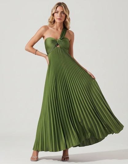 Satin Sleeveless One-Shoulder A-Line Maxi Dress for Party, Cocktail, Evening, Wedding Guest, Bridesmaid & Summer Events, fron | SKU: SMD-583920174618527-ARMYGREEN-L,SMD-583920174618527-ARMYGREEN-M,SMD-583920174618527-ARMYGREEN-S,SMD-583920174618527-ARMYGREEN-XL,SMD-583920174618527-ARMYGREEN-XS