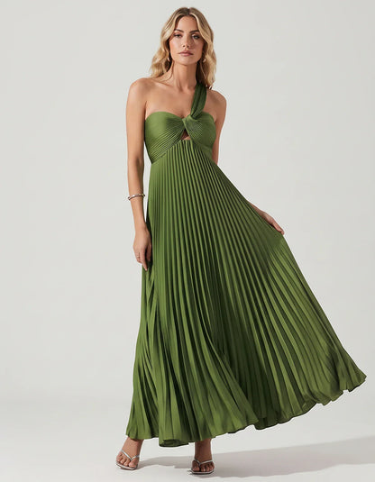Satin Sleeveless One-Shoulder A-Line Maxi Dress for Party, Cocktail, Evening, Wedding Guest, Bridesmaid & Summer Events, fron | SKU: SMD-583920174618527-ARMYGREEN-L,SMD-583920174618527-ARMYGREEN-M,SMD-583920174618527-ARMYGREEN-S,SMD-583920174618527-ARMYGREEN-XL,SMD-583920174618527-ARMYGREEN-XS