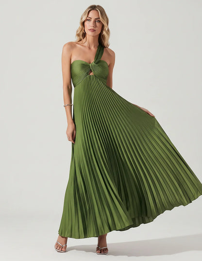 Satin Sleeveless One-Shoulder A-Line Maxi Dress for Party, Cocktail, Evening, Wedding Guest, Bridesmaid & Summer Events, fron | SKU: SMD-583920174618527-ARMYGREEN-L,SMD-583920174618527-ARMYGREEN-M,SMD-583920174618527-ARMYGREEN-S,SMD-583920174618527-ARMYGREEN-XL,SMD-583920174618527-ARMYGREEN-XS