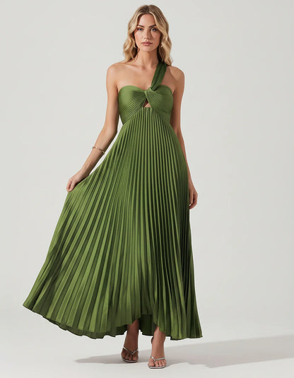 Satin Sleeveless One-Shoulder A-Line Maxi Dress for Party, Cocktail, Evening, Wedding Guest, Bridesmaid & Summer Events, fron | SKU: SMD-583920174618527-ARMYGREEN-L,SMD-583920174618527-ARMYGREEN-M,SMD-583920174618527-ARMYGREEN-S,SMD-583920174618527-ARMYGREEN-XL,SMD-583920174618527-ARMYGREEN-XS