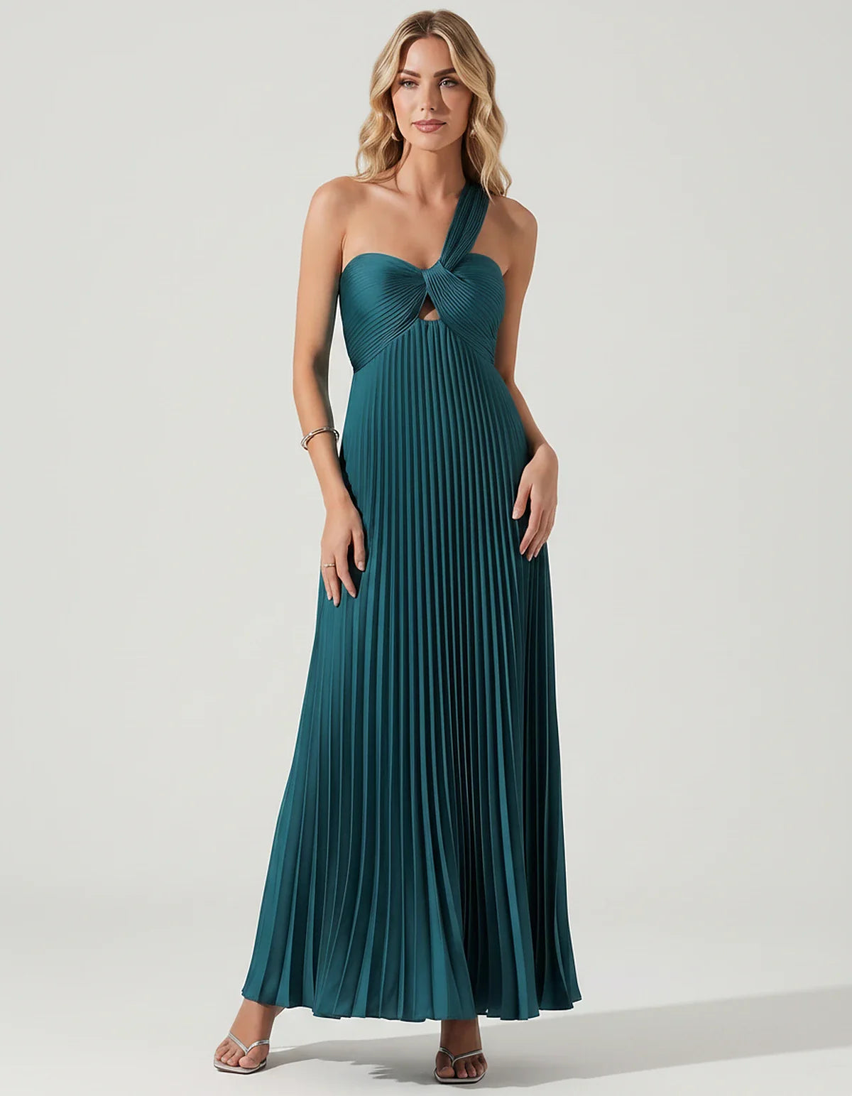 Satin Sleeveless One-Shoulder A-Line Maxi Dress for Party, Cocktail, Evening, Wedding Guest, Bridesmaid & Summer Events, fron | SKU: SMD-583920174618527-BLUEGREEN-L,SMD-583920174618527-BLUEGREEN-M,SMD-583920174618527-BLUEGREEN-S,SMD-583920174618527-BLUEGREEN-XL,SMD-583920174618527-BLUEGREEN-XS