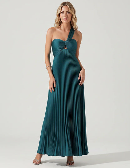 Satin Sleeveless One-Shoulder A-Line Maxi Dress for Party, Cocktail, Evening, Wedding Guest, Bridesmaid & Summer Events, fron | SKU: SMD-583920174618527-BLUEGREEN-L,SMD-583920174618527-BLUEGREEN-M,SMD-583920174618527-BLUEGREEN-S,SMD-583920174618527-BLUEGREEN-XL,SMD-583920174618527-BLUEGREEN-XS