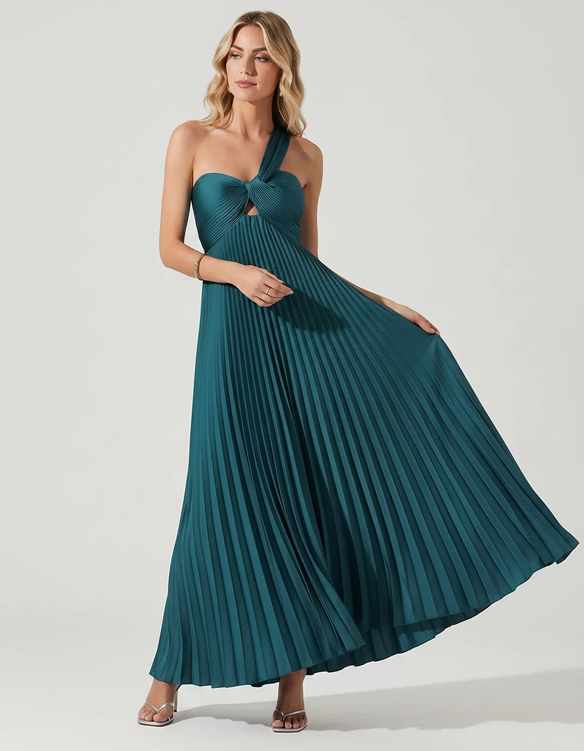 Satin Sleeveless One-Shoulder A-Line Maxi Dress for Party, Cocktail, Evening, Wedding Guest, Bridesmaid & Summer Events, fron | SKU: SMD-583920174618527-BLUEGREEN-L,SMD-583920174618527-BLUEGREEN-M,SMD-583920174618527-BLUEGREEN-S,SMD-583920174618527-BLUEGREEN-XL,SMD-583920174618527-BLUEGREEN-XS