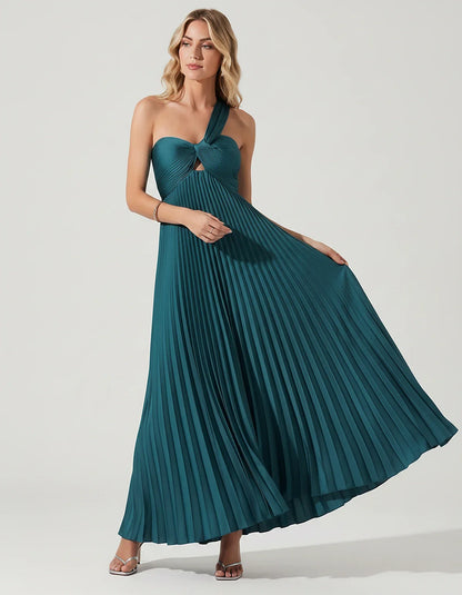 Satin Sleeveless One-Shoulder A-Line Maxi Dress for Party, Cocktail, Evening, Wedding Guest, Bridesmaid & Summer Events, fron | SKU: SMD-583920174618527-BLUEGREEN-L,SMD-583920174618527-BLUEGREEN-M,SMD-583920174618527-BLUEGREEN-S,SMD-583920174618527-BLUEGREEN-XL,SMD-583920174618527-BLUEGREEN-XS