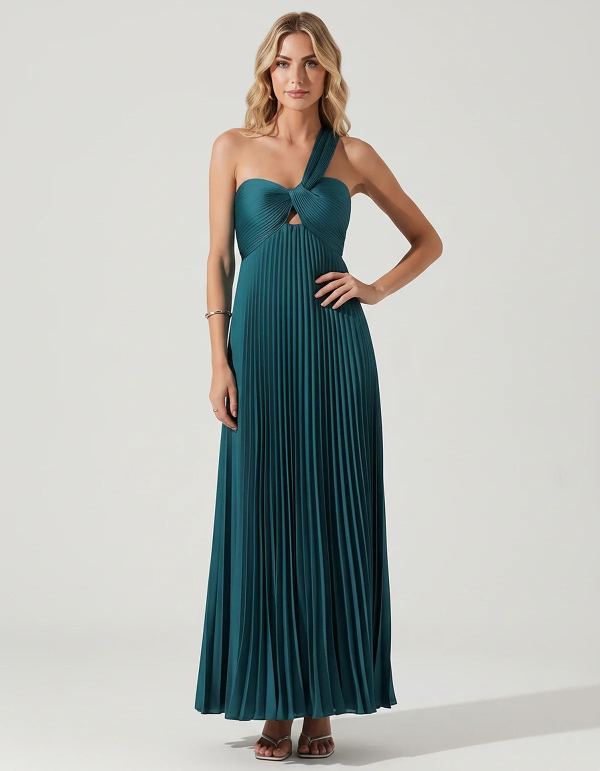 Satin Sleeveless One-Shoulder A-Line Maxi Dress for Party, Cocktail, Evening, Wedding Guest, Bridesmaid & Summer Events, fron | SKU: SMD-583920174618527-BLUEGREEN-L,SMD-583920174618527-BLUEGREEN-M,SMD-583920174618527-BLUEGREEN-S,SMD-583920174618527-BLUEGREEN-XL,SMD-583920174618527-BLUEGREEN-XS
