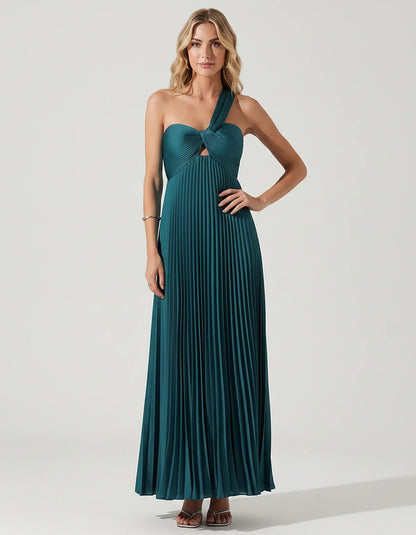 Satin Sleeveless One-Shoulder A-Line Maxi Dress for Party, Cocktail, Evening, Wedding Guest, Bridesmaid & Summer Events, fron | SKU: SMD-583920174618527-BLUEGREEN-L,SMD-583920174618527-BLUEGREEN-M,SMD-583920174618527-BLUEGREEN-S,SMD-583920174618527-BLUEGREEN-XL,SMD-583920174618527-BLUEGREEN-XS