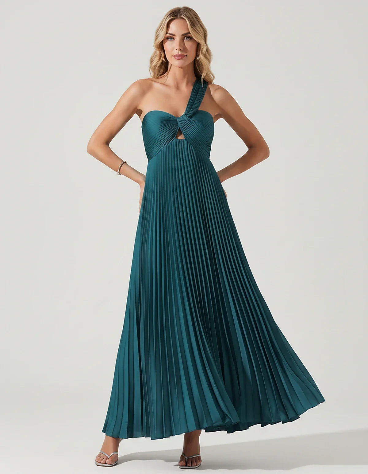 Satin Sleeveless One-Shoulder A-Line Maxi Dress for Party, Cocktail, Evening, Wedding Guest, Bridesmaid & Summer Events, fron | SKU: SMD-583920174618527-BLUEGREEN-L,SMD-583920174618527-BLUEGREEN-M,SMD-583920174618527-BLUEGREEN-S,SMD-583920174618527-BLUEGREEN-XL,SMD-583920174618527-BLUEGREEN-XS