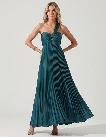 Satin Sleeveless One-Shoulder A-Line Maxi Dress for Party, Cocktail, Evening, Wedding Guest, Bridesmaid & Summer Events, fron | SKU: SMD-583920174618527-BLUEGREEN-L,SMD-583920174618527-BLUEGREEN-M,SMD-583920174618527-BLUEGREEN-S,SMD-583920174618527-BLUEGREEN-XL,SMD-583920174618527-BLUEGREEN-XS